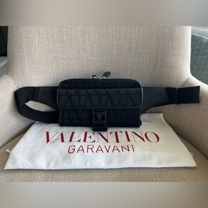 Valentino Garavani Black Nylon/Leather Belt Bag (Microchipped)